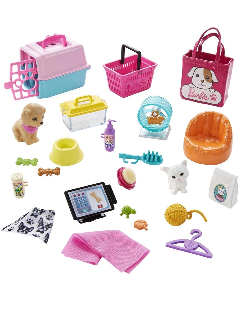 Doll and Pet Boutique Playset with 4 Pets and Accessories, for 3 to 7 Year Olds