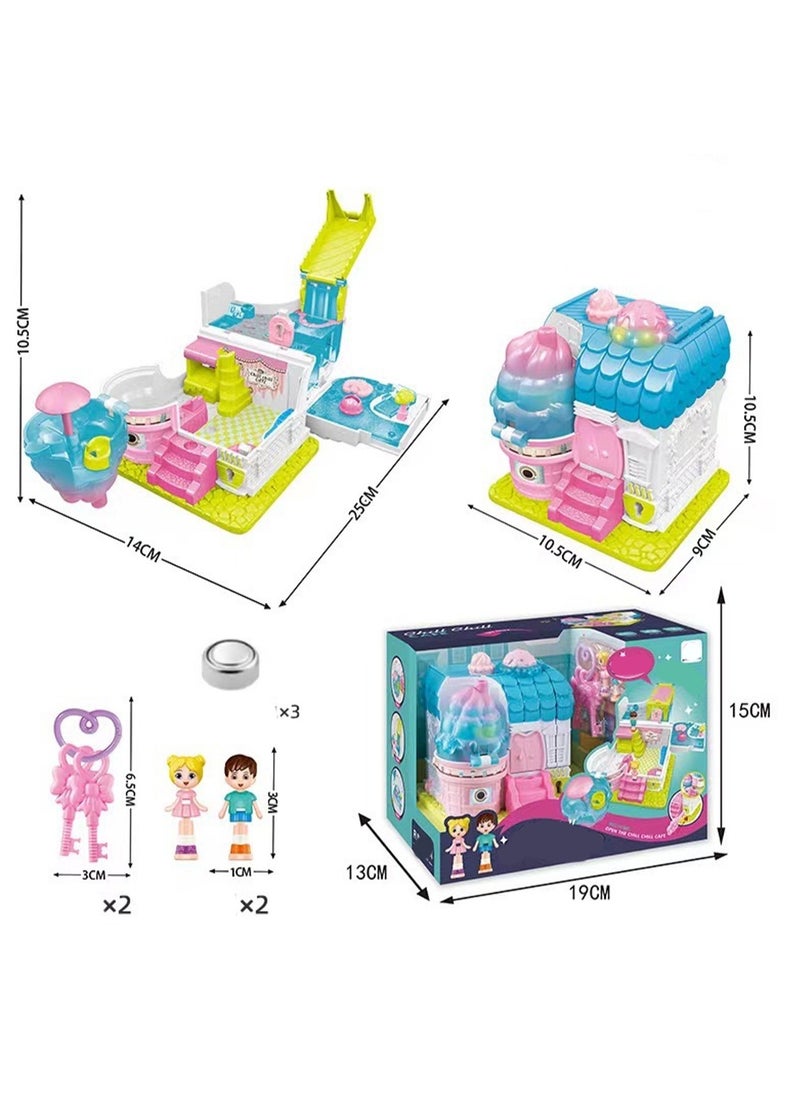 Ice Cool Coffee House (Light And Music) Surprise House Simulation Girl Play House Toy Doll House Model