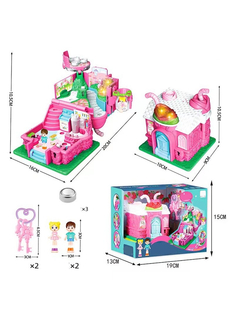 Pink Coffee House (Light And Music) Surprise House Simulation Girl Play House Toy Doll House Model