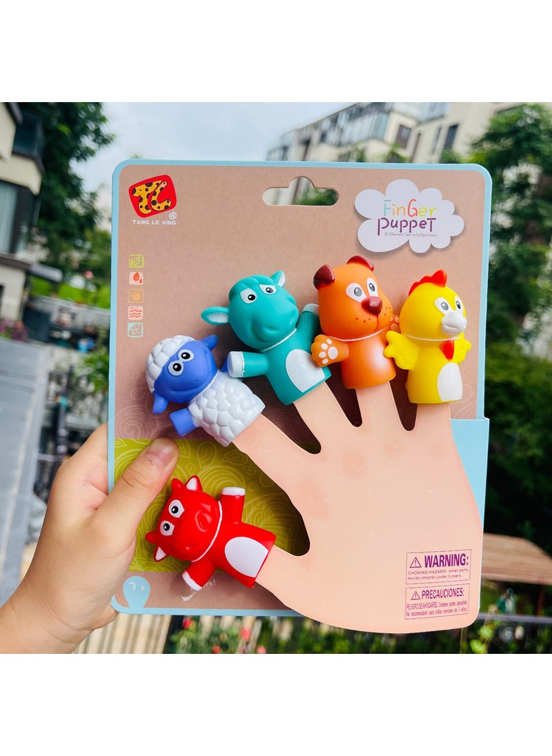 Kindergarten Storytelling Baby Hand Doll Toy Childrens Early Childhood Education Vinyl Animal Doll Ornaments Infant Finger Doll Dog Chicken-Cardboard 5 Pack