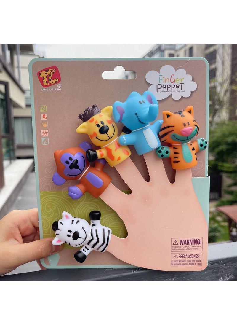 Kindergarten Storytelling Baby Hand Doll Toy Childrens Early Childhood Education Vinyl Animal Doll Ornaments Infant Finger Doll Zebra Tiger-Cardboard 5 Pack