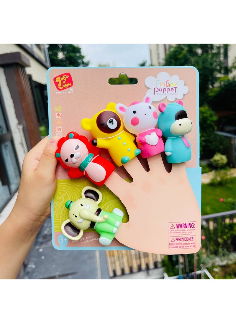 Kindergarten Storytelling Baby Hand Doll Toy Childrens Early Childhood Education Vinyl Animal Doll Ornaments Infant Finger Doll Hippo Rabbit-Cardboard 5 Pack