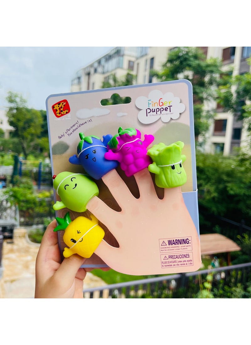 Kindergarten Storytelling Baby Hand Doll Toy Childrens Early Childhood Education Vinyl Animal Doll Ornaments Infant Finger Doll Grape Cabbage-Cardboard 5 Pack