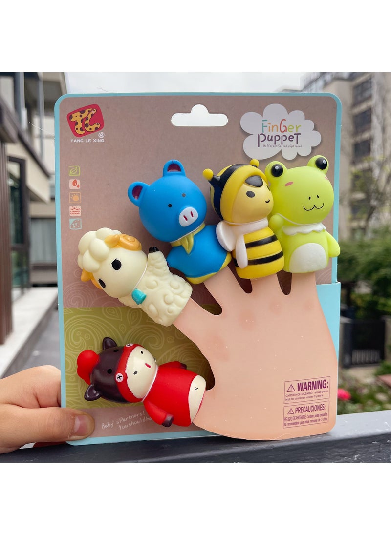 Kindergarten Storytelling Baby Hand Doll Toy Childrens Early Childhood Education Vinyl Animal Doll Ornaments Infant Finger Doll Frog Bee-Card 5 Pack