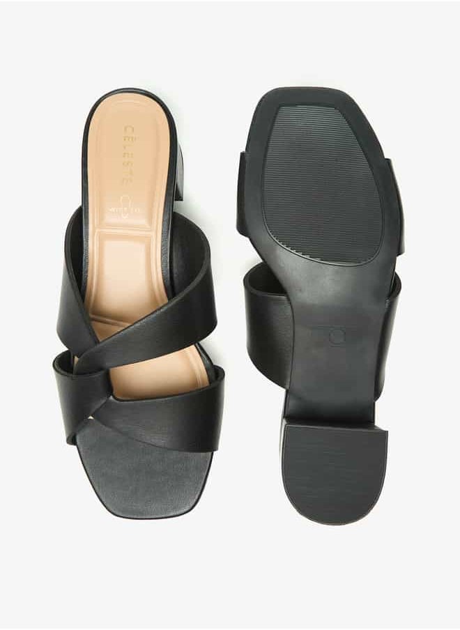 Women's Solid Slip-On Sandals with Block Heels