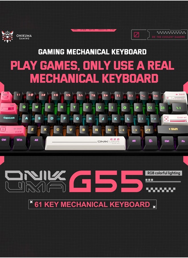 G55 Mechanical Gaming Keyboard,61 Keys Ultral Compact Wired Keyboard with RGB Backlit,Easy to Carry on Business Trip,for PC/Mac Gamer