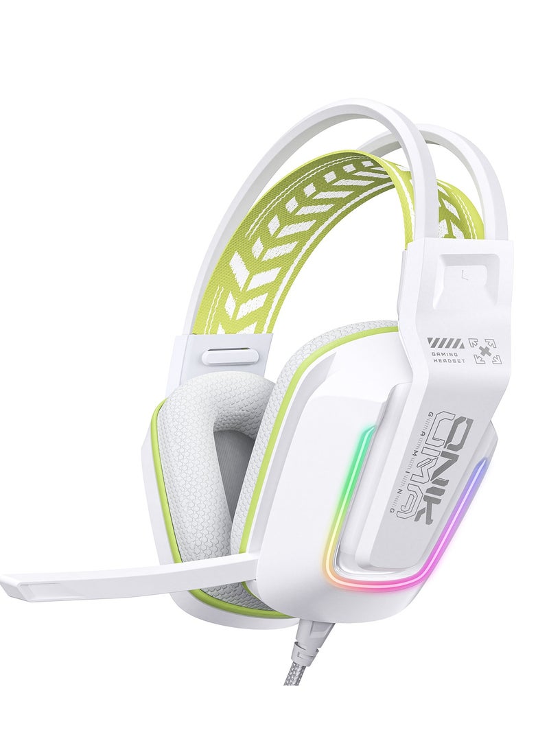 X13 Gaming Headset with Mic,Over-Ear Gaming Headphones with RGH Light,for PS4/PS5/XOne/XSeries/NSwitch/PC,White