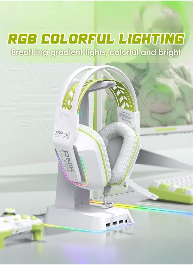 X13 Gaming Headset with Mic,Over-Ear Gaming Headphones with RGH Light,for PS4/PS5/XOne/XSeries/NSwitch/PC,White