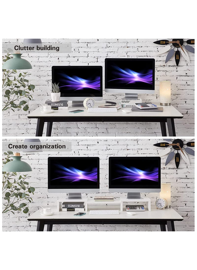 Dual Monitor Stand Riser, Adjustable Length and Angle Multi Screen Stand for 2 Monitors, Office Desktop Organizer Stands fit Computer, Laptop, PC, TV (White)