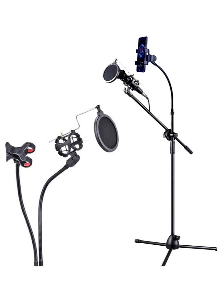 Portable Microphone Long Stand For Wireless Mic Heavy Duty Adjustable Tripod Stands With Holder