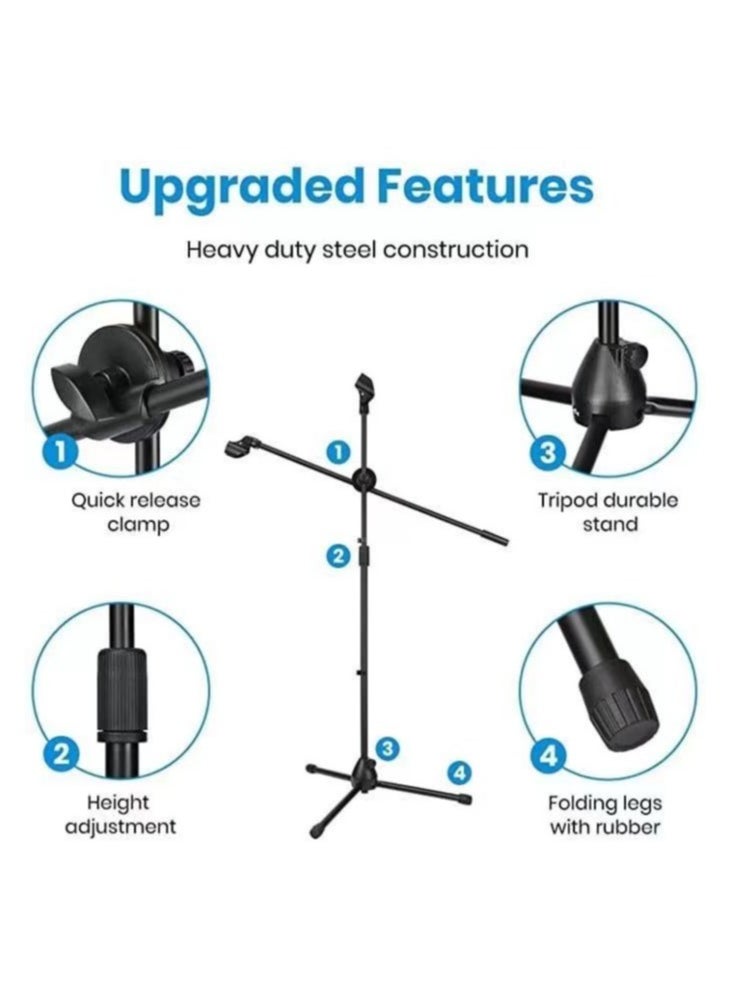 Portable Microphone Long Stand For Wireless Mic Heavy Duty Adjustable Tripod Stands With Holder