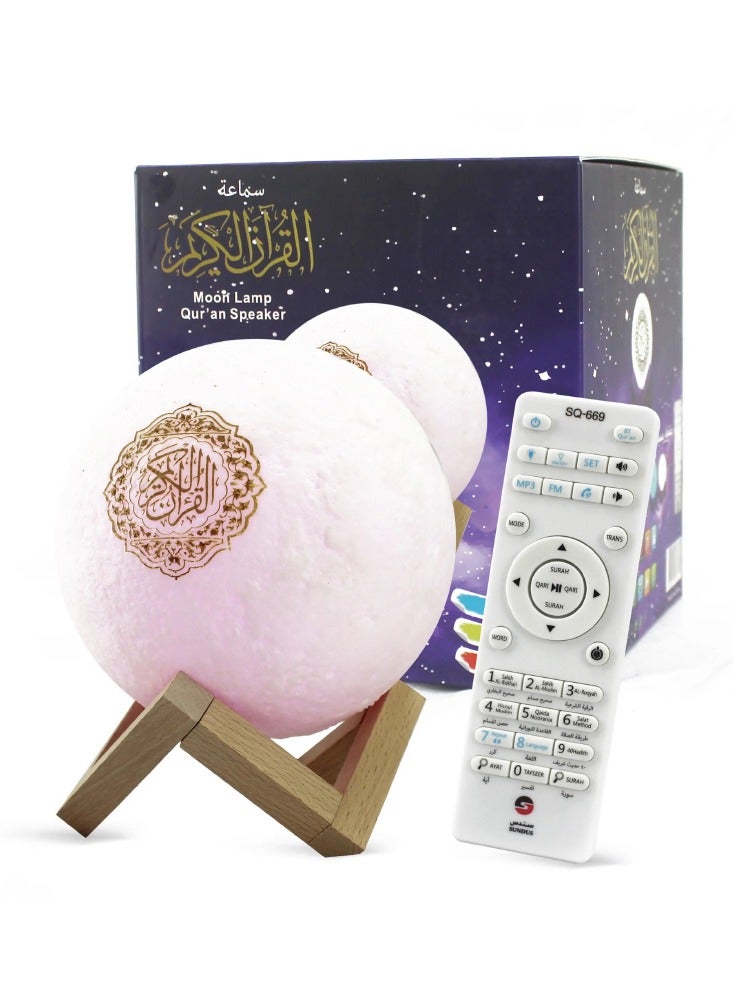 Sundas Moon Light Quran Bluetooth Speaker, Translation of Verses into All Languages ​​with 7 Colors Lighting and Remote Control White