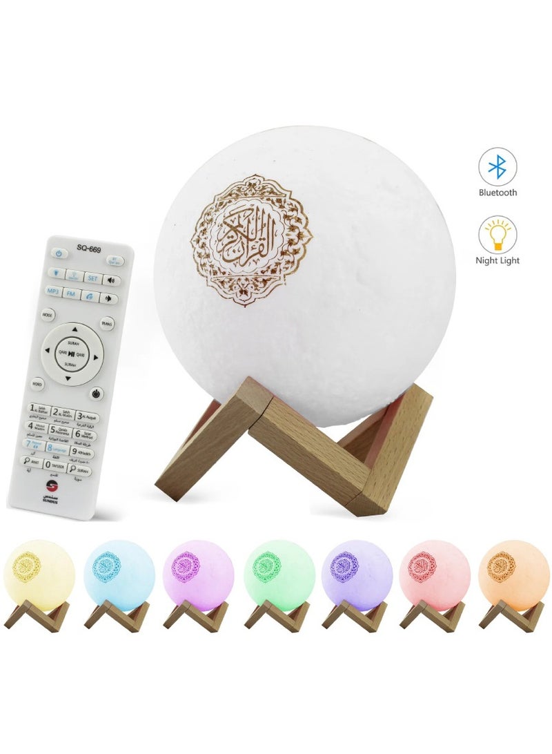 Sundas Moon Light Quran Bluetooth Speaker, Translation of Verses into All Languages ​​with 7 Colors Lighting and Remote Control White