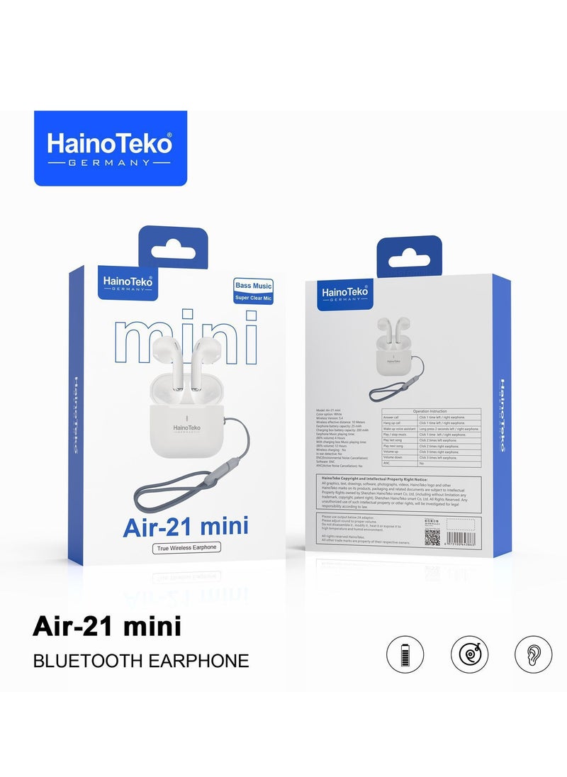 Haino Teko Air 21 Mini True Wireless Earbuds With Bass Music Clear Microphone