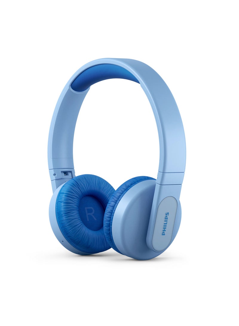 Kids Wireless On-Ear Headphones - 85Db Volume Limited - Built-In Mic - 28 Hours Play Time -Parental Control - Colorful Light-Up Ear Cups - Blue