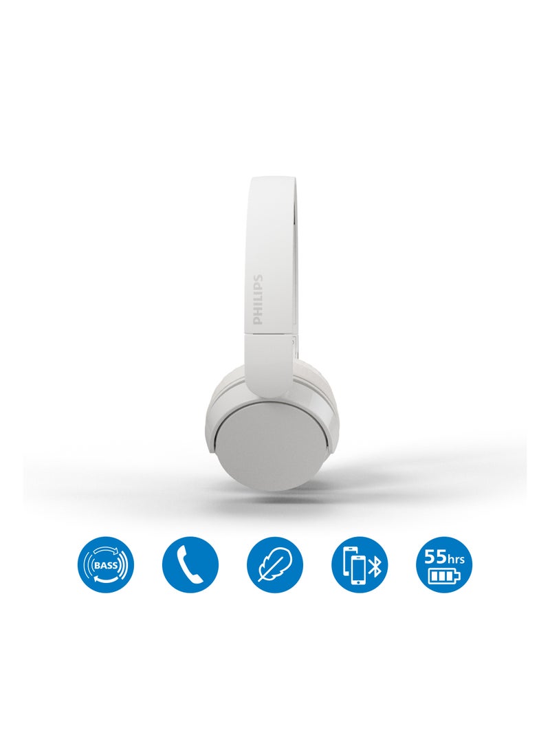 True Wireless On-Ear Headphone- Dynamic Bass- Light weight- Natural sound- Foldable-55 hours Play time- White