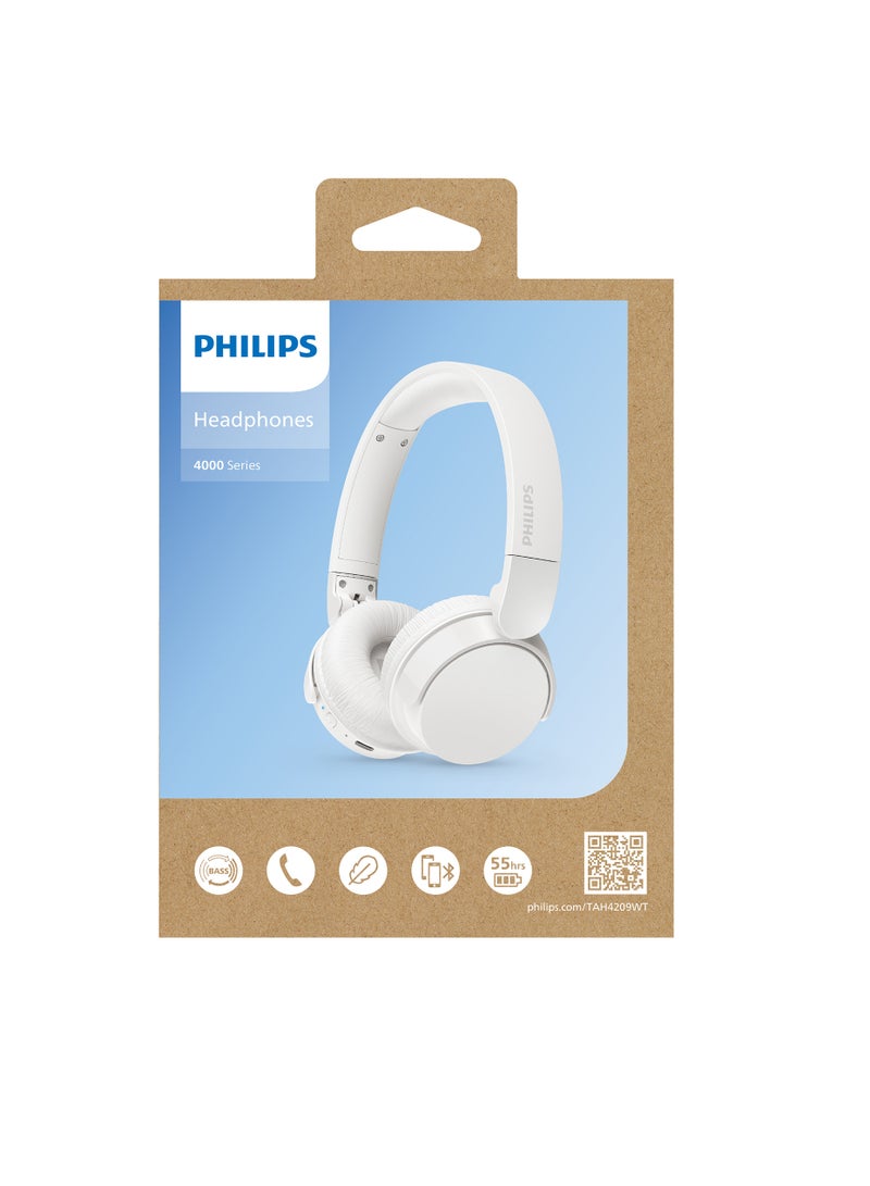 True Wireless On-Ear Headphone- Dynamic Bass- Light weight- Natural sound- Foldable-55 hours Play time- White