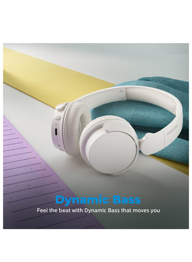 True Wireless On-Ear Headphone- Dynamic Bass- Light weight- Natural sound- Foldable-55 hours Play time- White