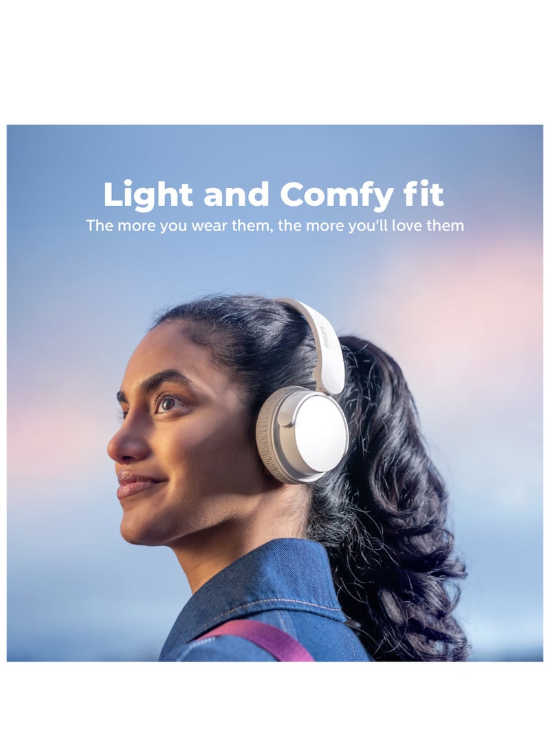 True Wireless On-Ear Headphone- Dynamic Bass- Light weight- Natural sound- Foldable-55 hours Play time- White