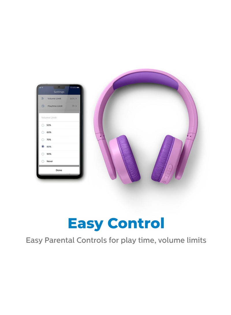 Kids Wireless On-Ear Headphones - 85Db Volume Limited - Built-In Mic - 28 Hours Play Time -Parental Control - Colorful Light-Up Ear Cups - Pink