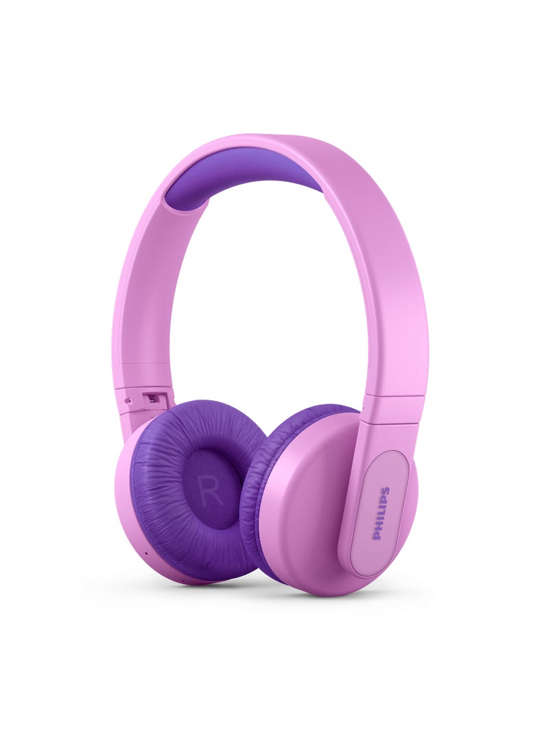 Kids Wireless On-Ear Headphones - 85Db Volume Limited - Built-In Mic - 28 Hours Play Time -Parental Control - Colorful Light-Up Ear Cups - Pink