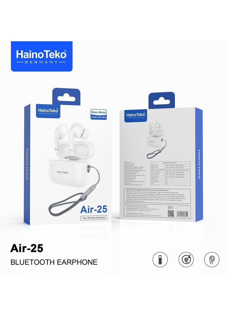 Haino Teko Air 25 True Wireless Bluetooth Earphones With Bass Rich Sound and Super Clear Microphone