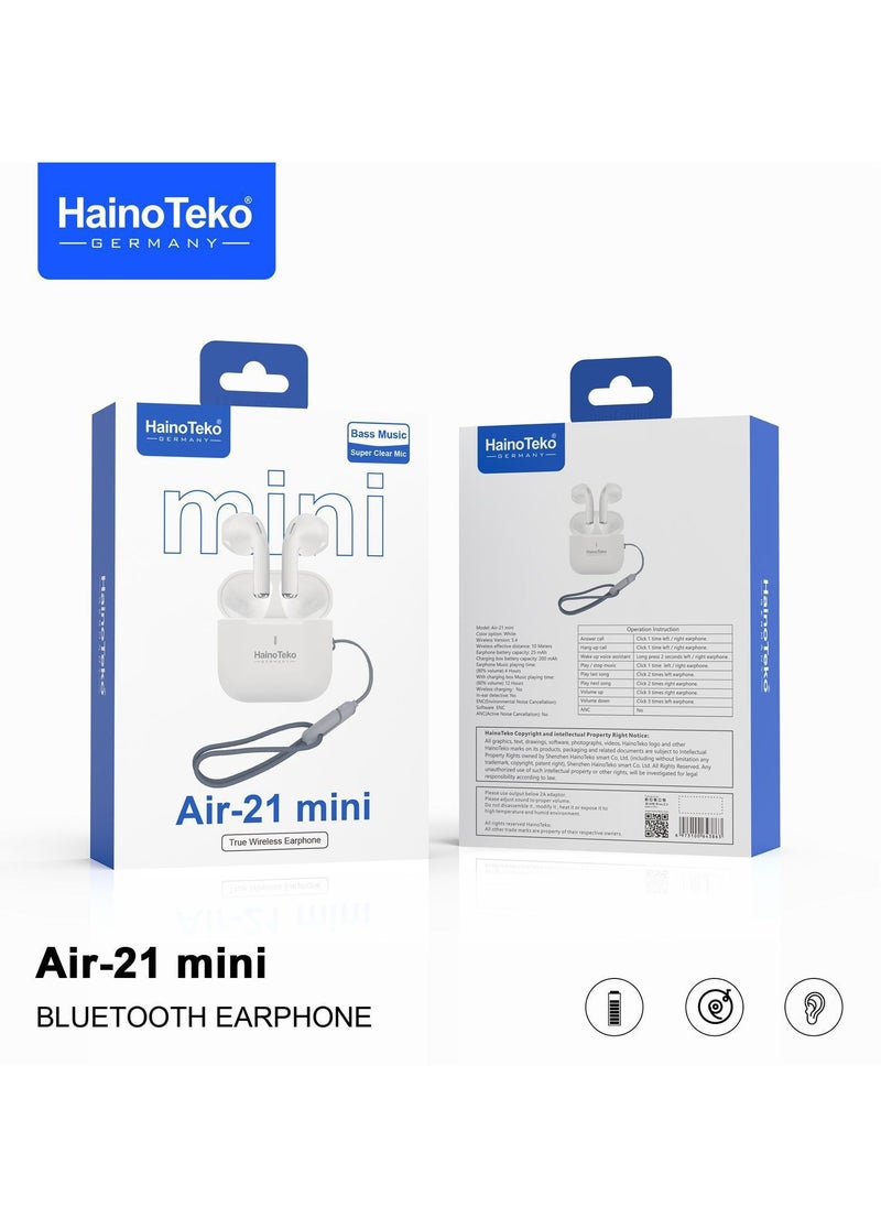 Haino Teko Air 21 Mini True Wireless Earbuds With Bass Music Clear Microphone