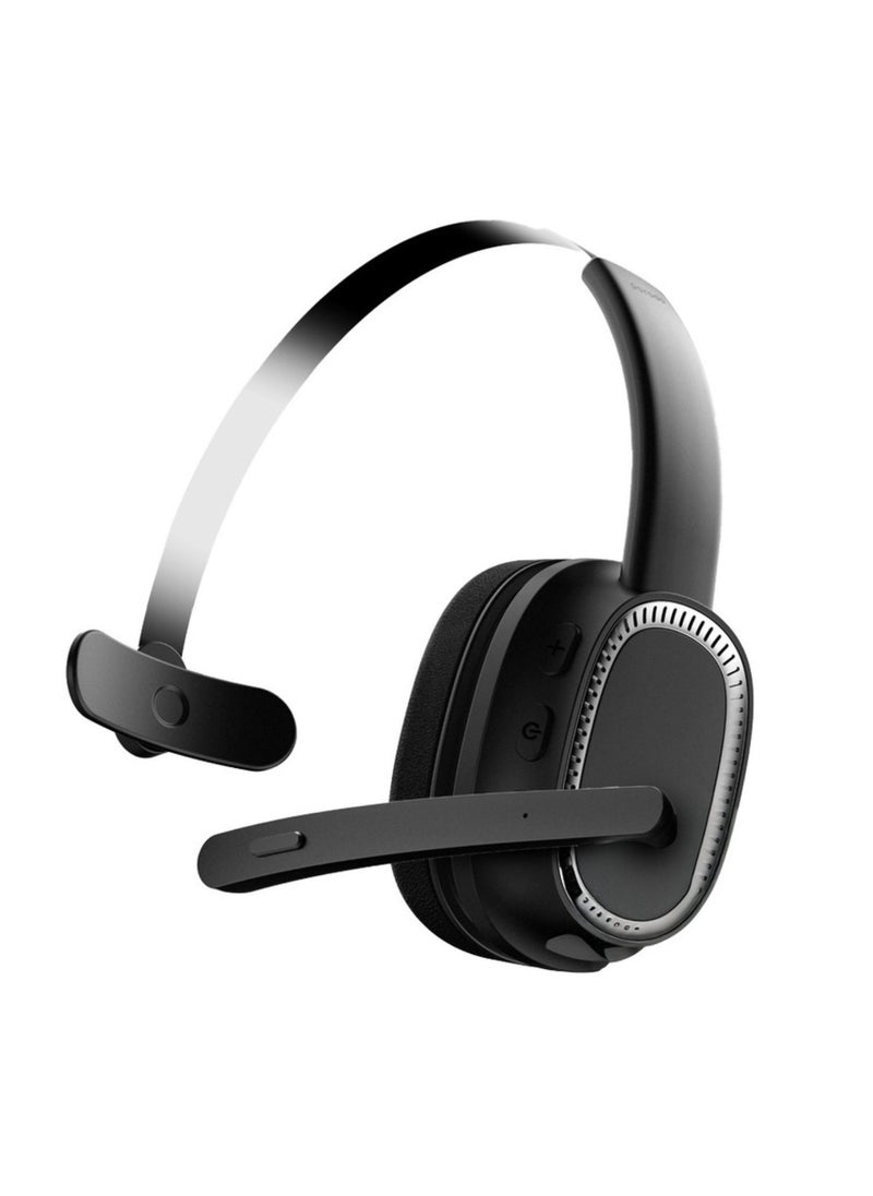 Mono Headphone with Microphone Noise Cancelling Microphone Mute Button Adjustable Headband ENC Flexible 270° Rotating Microphone Seamless Sound Bluetooth V5.2 15 Hours Working Time - Black