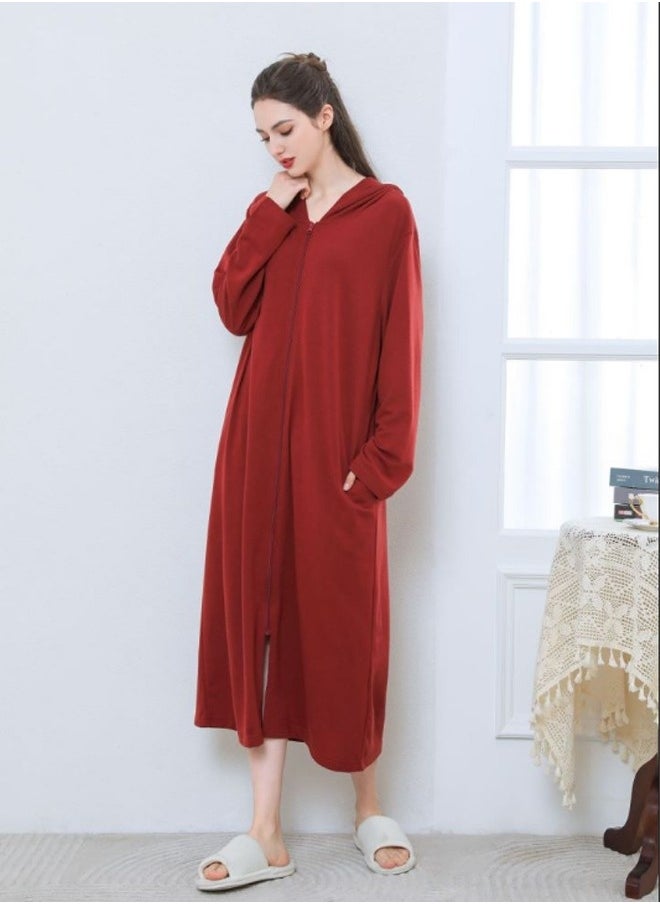 Fashion Women Long zip-up bathrobe with hood, perfect for vacations by the sea, and beach vacations