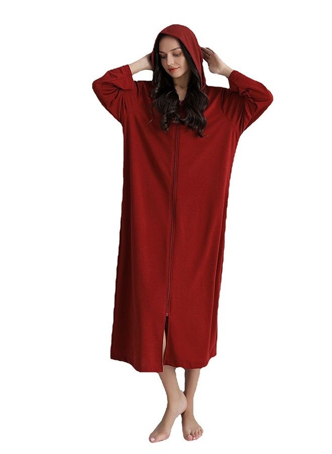 Fashion Women Long zip-up bathrobe with hood, perfect for vacations by the sea, and beach vacations