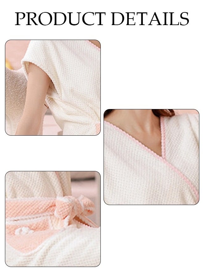 Women's Bath Robe, Wearable Bath Towel with Side Pocket Wrap Shower Wrap Towel Dress Bathrobe Waffle Spa Towel Robes with Adjustable Closure Quick Dry Lightweight Cover Up