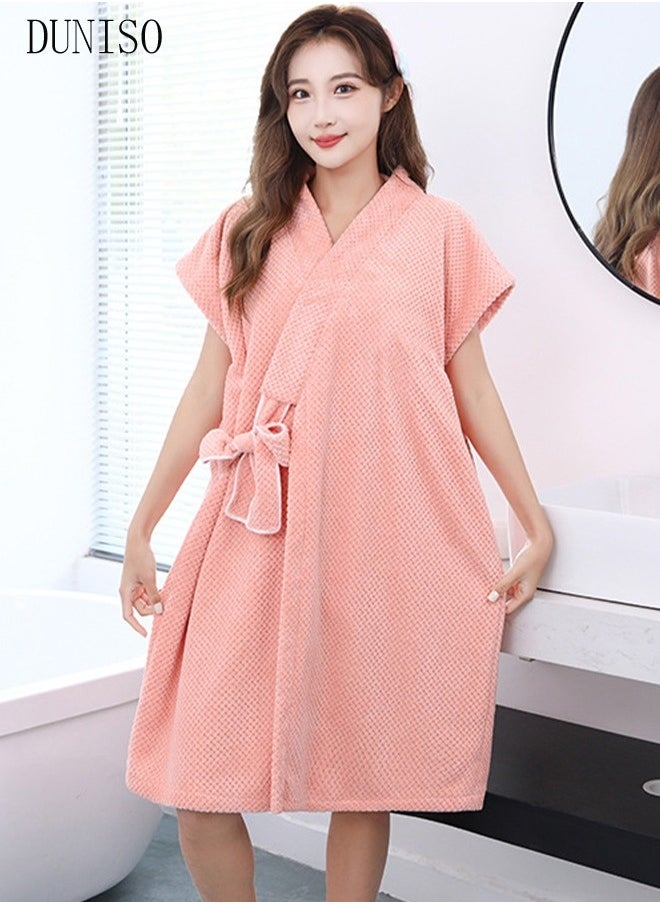 Women's Waffle Kimono Bathrobe Short Sleeve Sleepwear Spa Robe Nightwear Nightgown Women Water Bathrobe Bridesmaid Robes Dressing Gown Autumn Robe