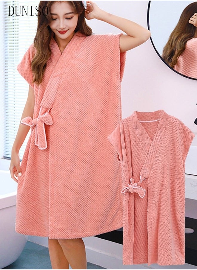 Women's Waffle Kimono Bathrobe Short Sleeve Sleepwear Spa Robe Nightwear Nightgown Women Water Bathrobe Bridesmaid Robes Dressing Gown Autumn Robe