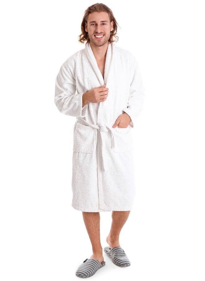 380 GSM Unisex Cotton Fleece Bathrobe Skin-friendly Breathable Nightgown Simple Hooded Home Clothes White