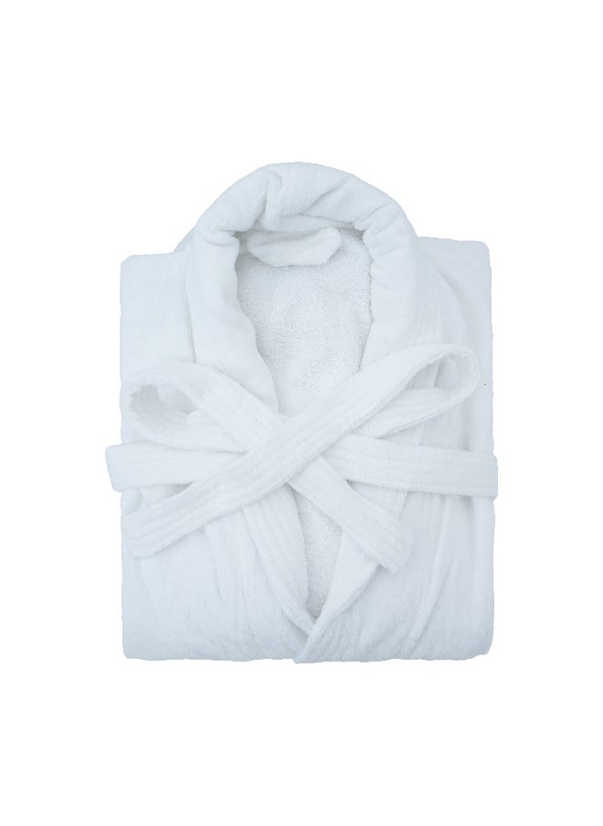 380 GSM Unisex Cotton Fleece Bathrobe Skin-friendly Breathable Nightgown Simple Hooded Home Clothes White