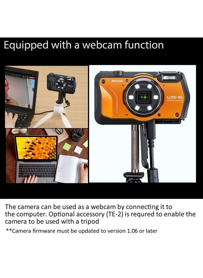 WG-6 Webcam Orange Waterproof Camera 20MP Higher Resolution Images 3-Inch LCD Waterproof 20m Shockproof 2.1m Underwater Mode 6-LED Ring Light for Macro Photography