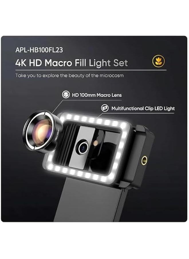 100mm Phone Macro Lens, 10X HD Macro Photography Lens with LED Light CPL Handheld Pocket Macro Lens Kit for Smartphone, Cell Phone Macro Lens Attachment Universal for iOS for Android Phone