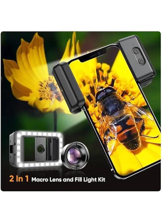 100mm Phone Macro Lens, 10X HD Macro Photography Lens with LED Light CPL Handheld Pocket Macro Lens Kit for Smartphone, Cell Phone Macro Lens Attachment Universal for iOS for Android Phone