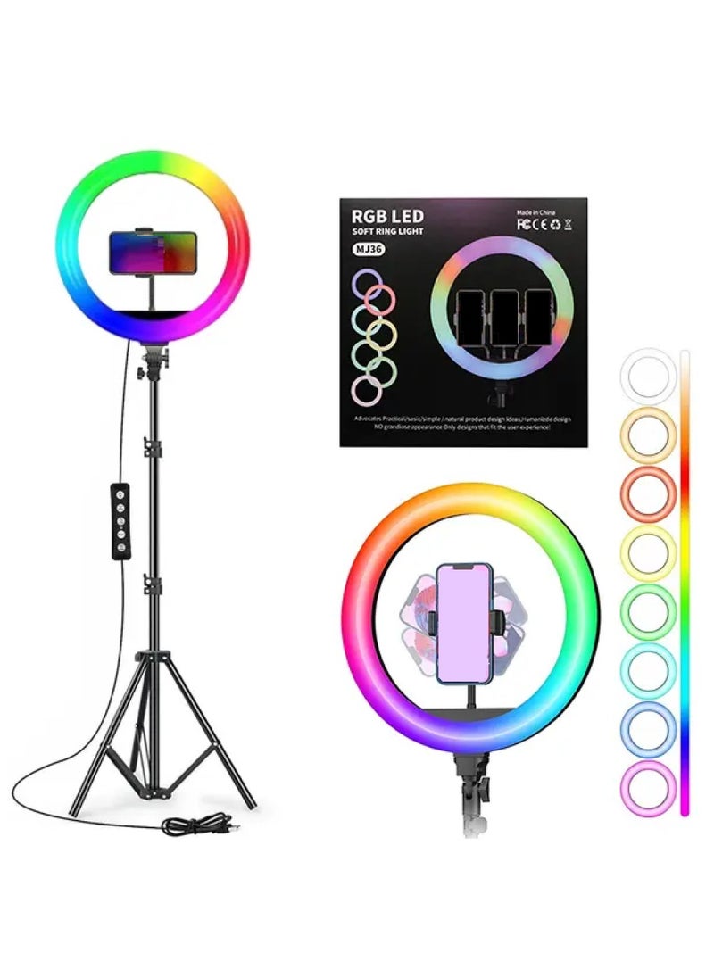 MJ-36 RGB LED Soft Ring Light With Phone Tripod Stand For Camera Smartphones Shooting Vlogging And Reels