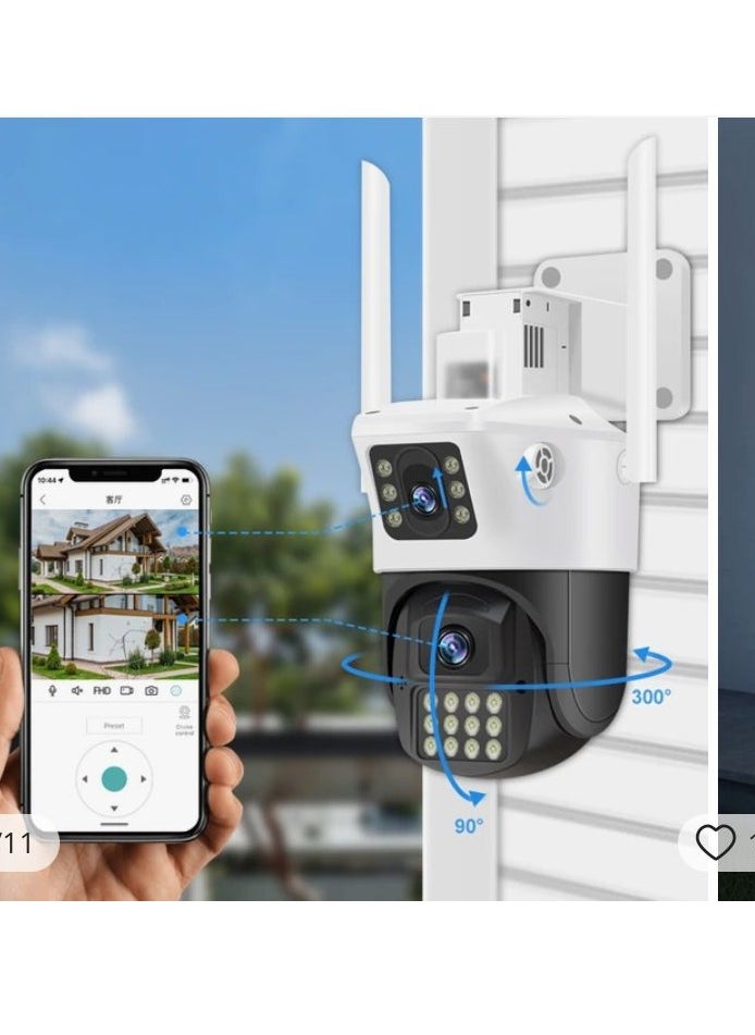 4MP Dual Lens WIFI PTZ Camera, Dual Monitoring, Full Color Night Vision, 2 Way Talking, Motion Detection, IP66 Waterproof, PTZ Control, 24/7 surveillance Camera,