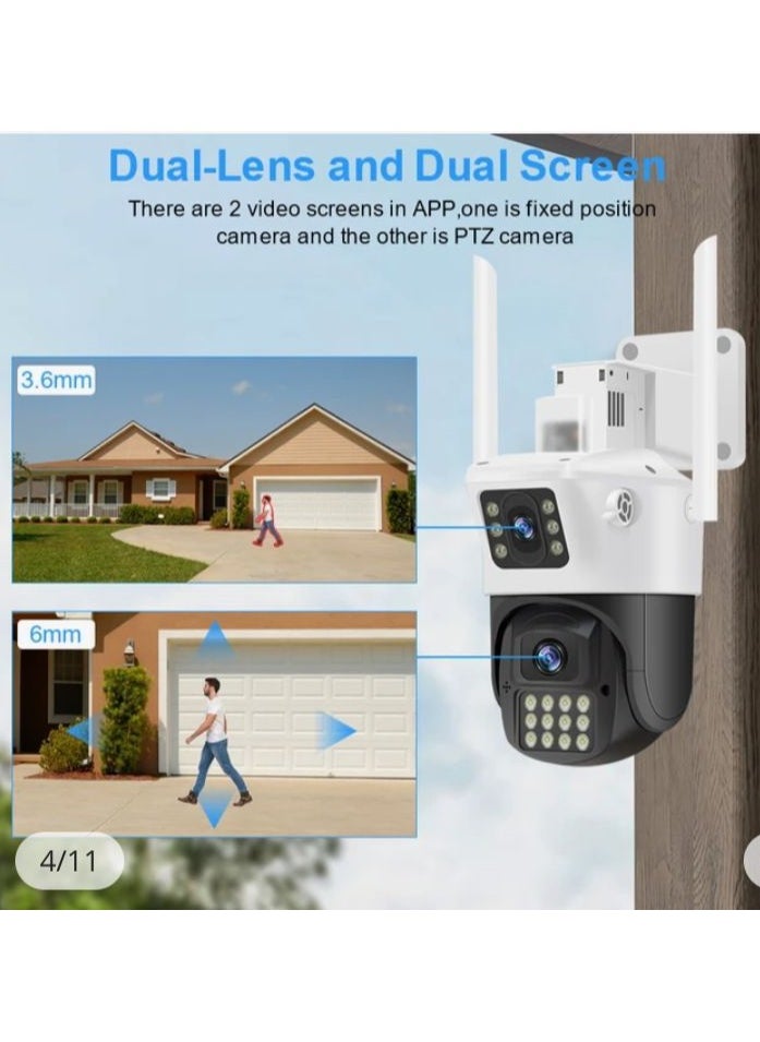 4MP Dual Lens WIFI PTZ Camera, Dual Monitoring, Full Color Night Vision, 2 Way Talking, Motion Detection, IP66 Waterproof, PTZ Control, 24/7 surveillance Camera,