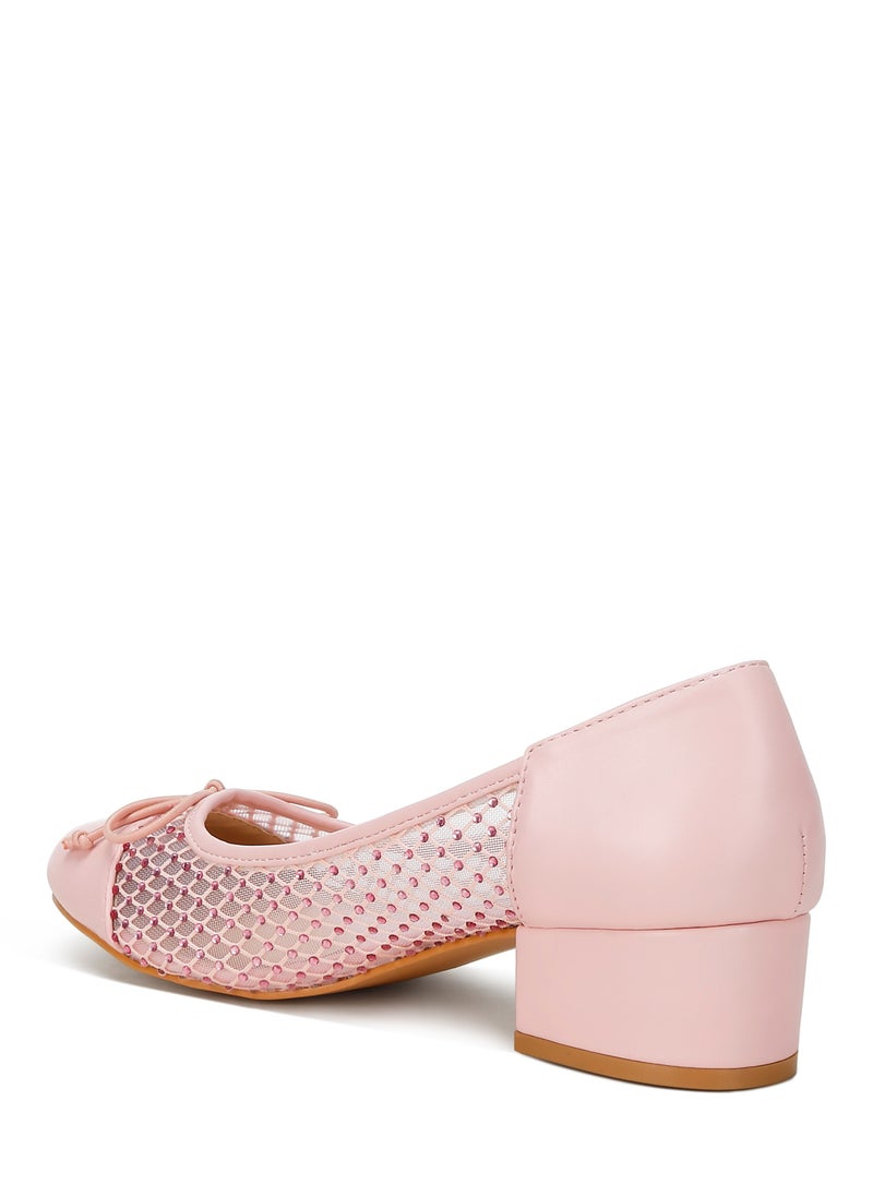 Rhinestone Detail Mesh Ballerinas in Pink