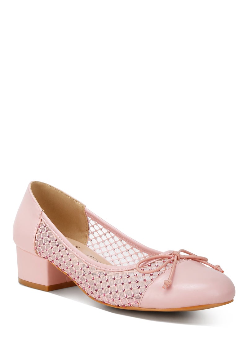 Rhinestone Detail Mesh Ballerinas in Pink