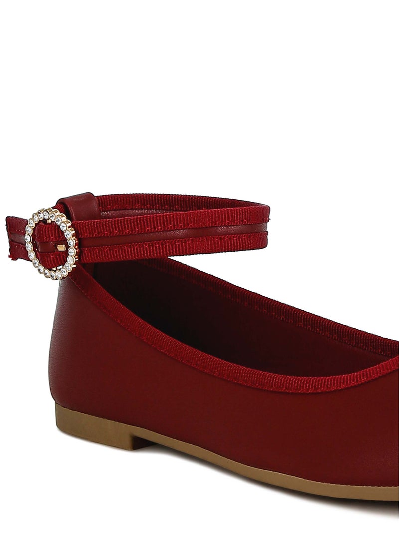 Ankle Strap Detail Ballet Flats in Burgundy