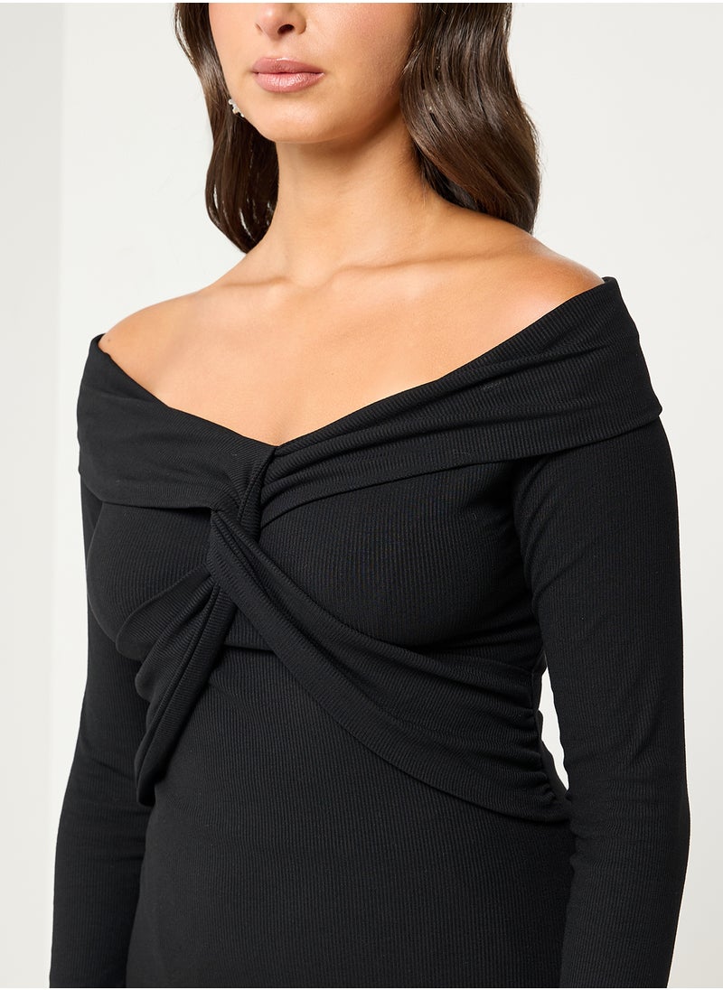 Draped Off Shoulder Fitted Top