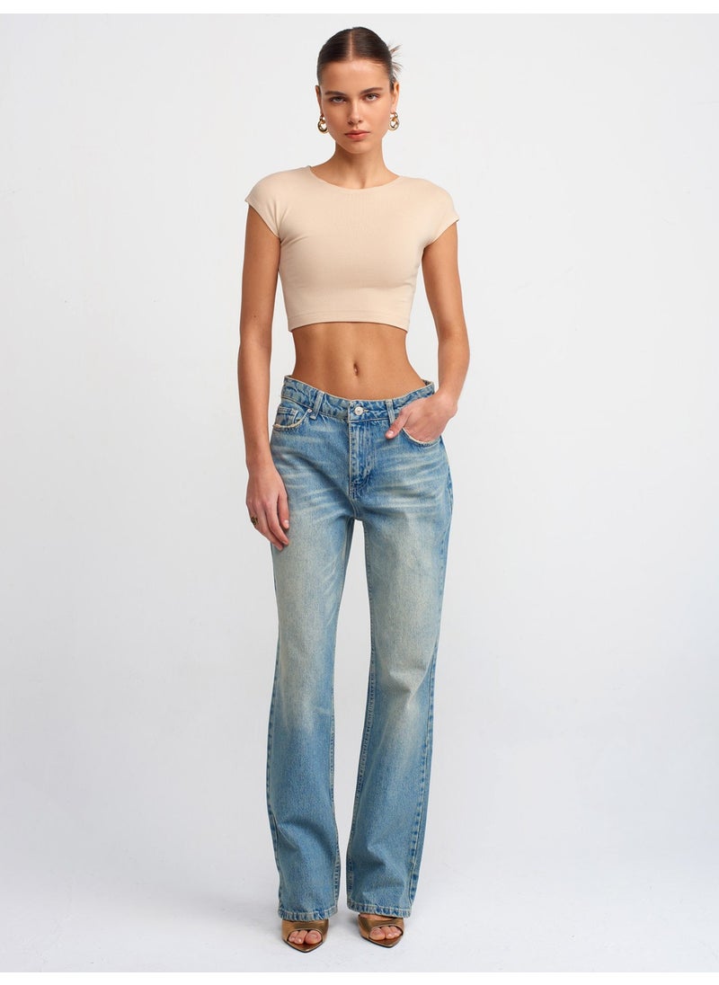 30528 Cotton and Modal Blend Crop Top-Light Beige