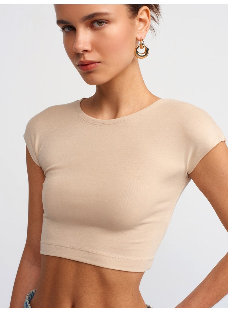 30528 Cotton and Modal Blend Crop Top-Light Beige