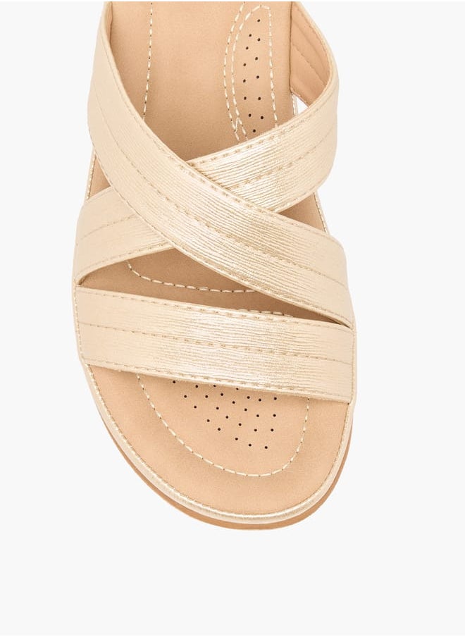 Women Textured Cross Strap Slip-On Sandals