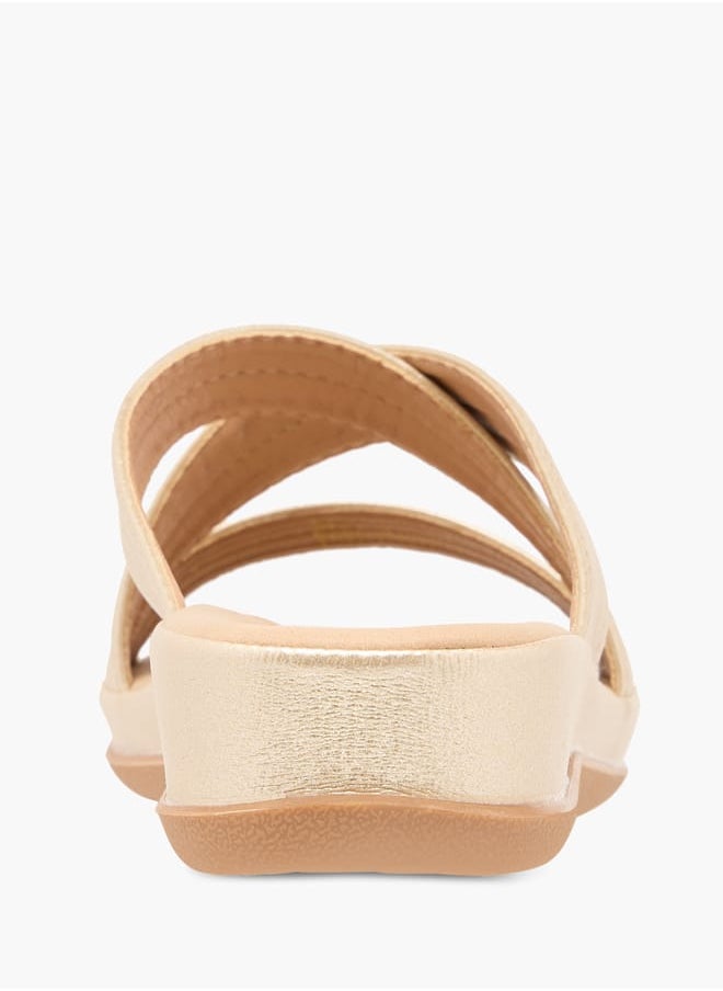 Women Textured Cross Strap Slip-On Sandals