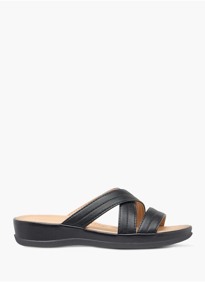 Women Textured Cross Strap Slip-On Sandals